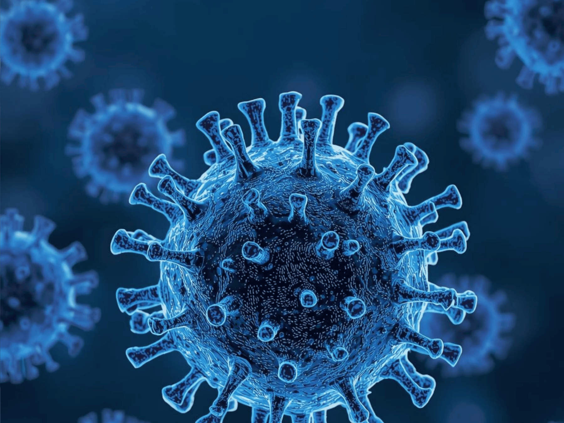 Microscopic view of airborne virus particles representing infection risks in healthcare environments.